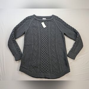 L.L. Bean Signature Womens Medium Cotton Fisherman Tunic Sweater Heavy Side Zips